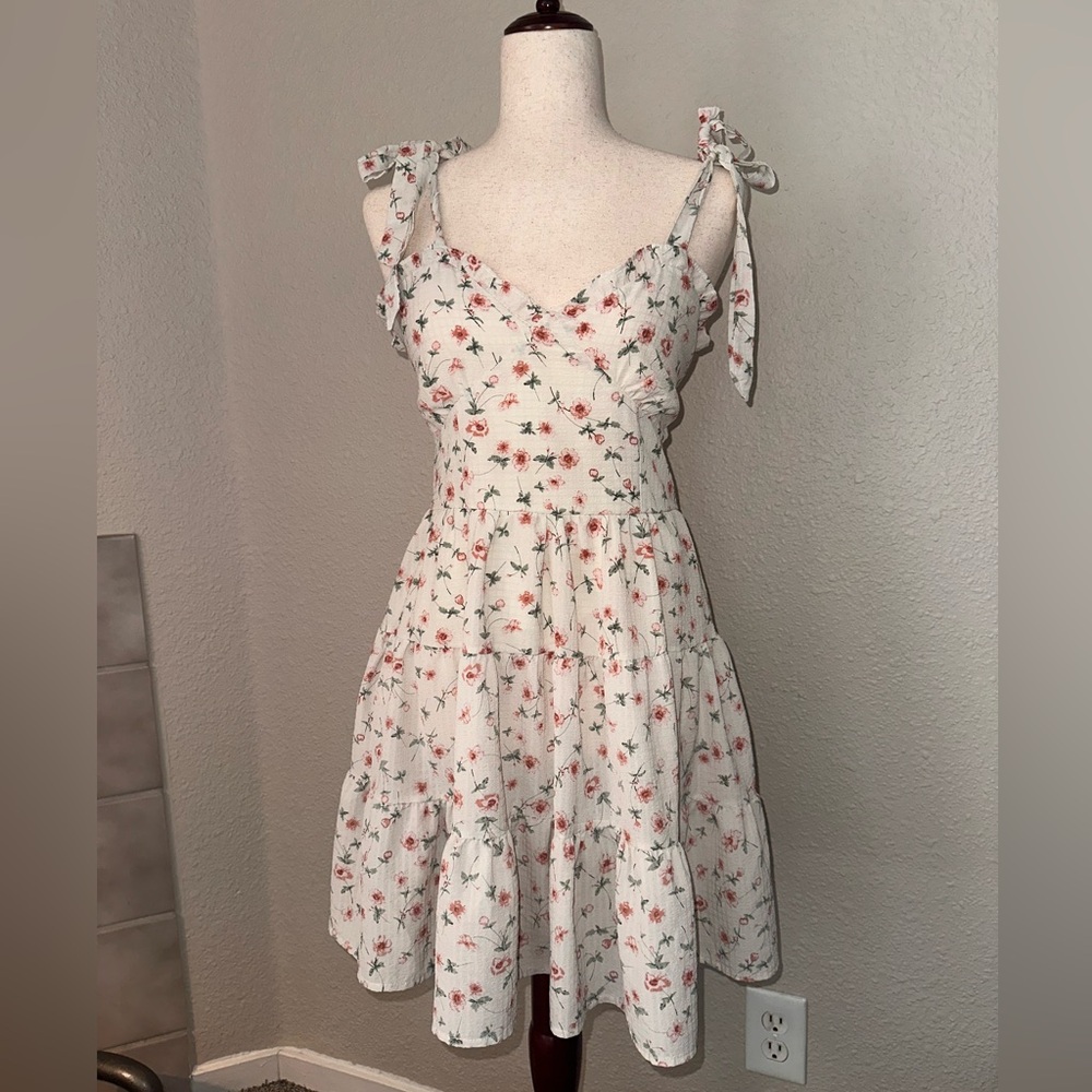 Coquette Girl Floral White Dress with Pink Accents